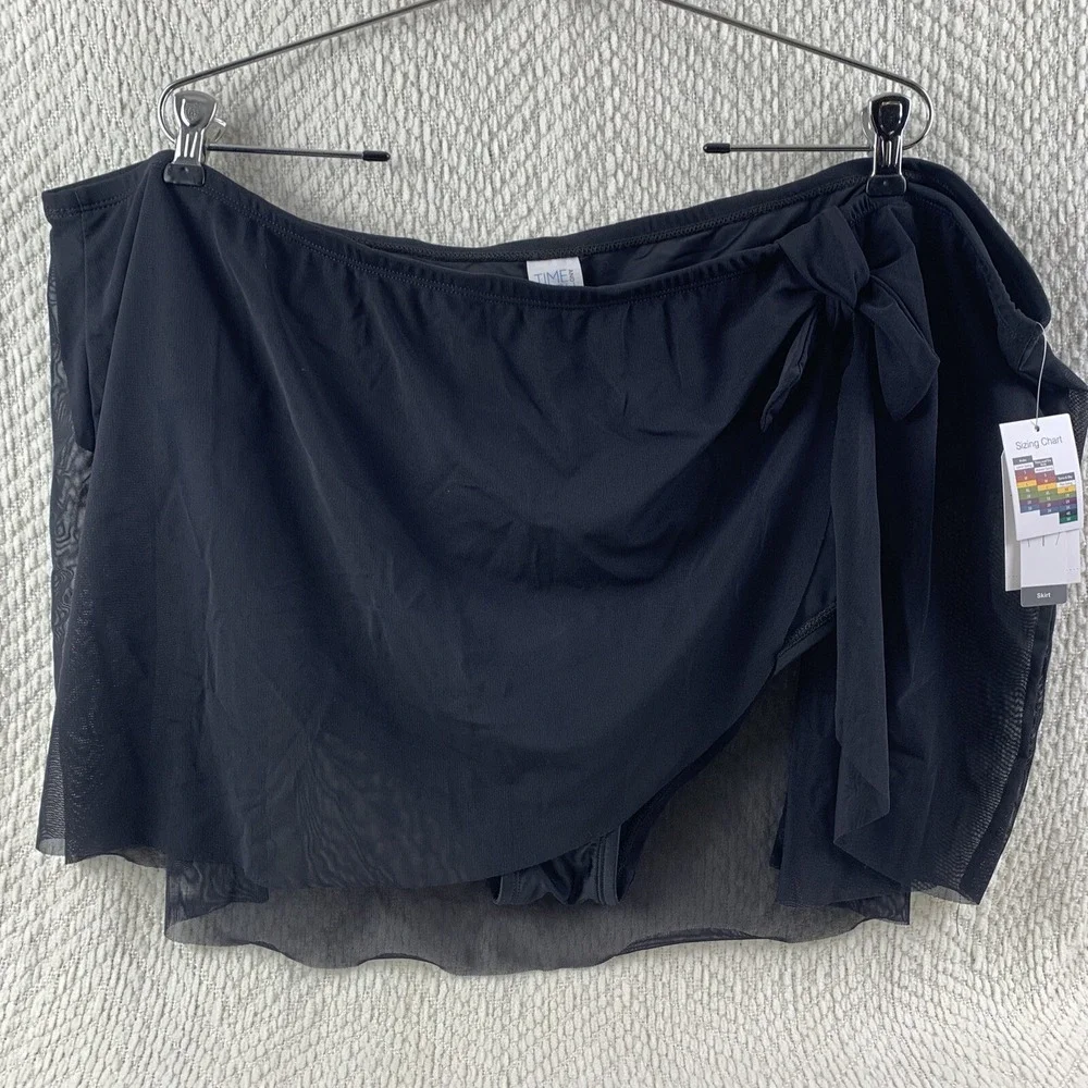 NWT Time and Tru Womens‎ Mesh Swim Suit Skirt Black Bottom 3X (24W-26W) Side Tie